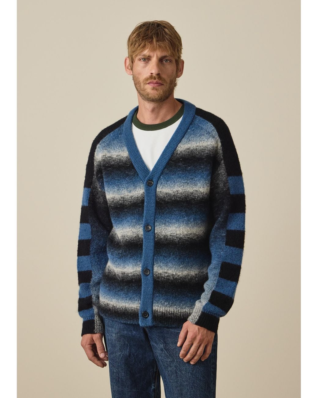 Paul Smith Blue And Space-Dye Intarsia Cardigan for men