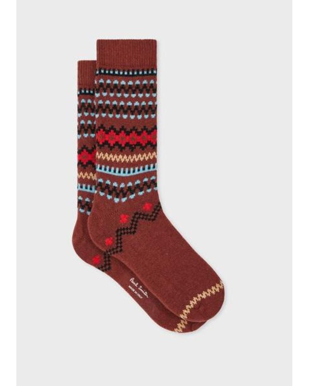 Paul Smith Red Wool-Blend Fair Isle Socks