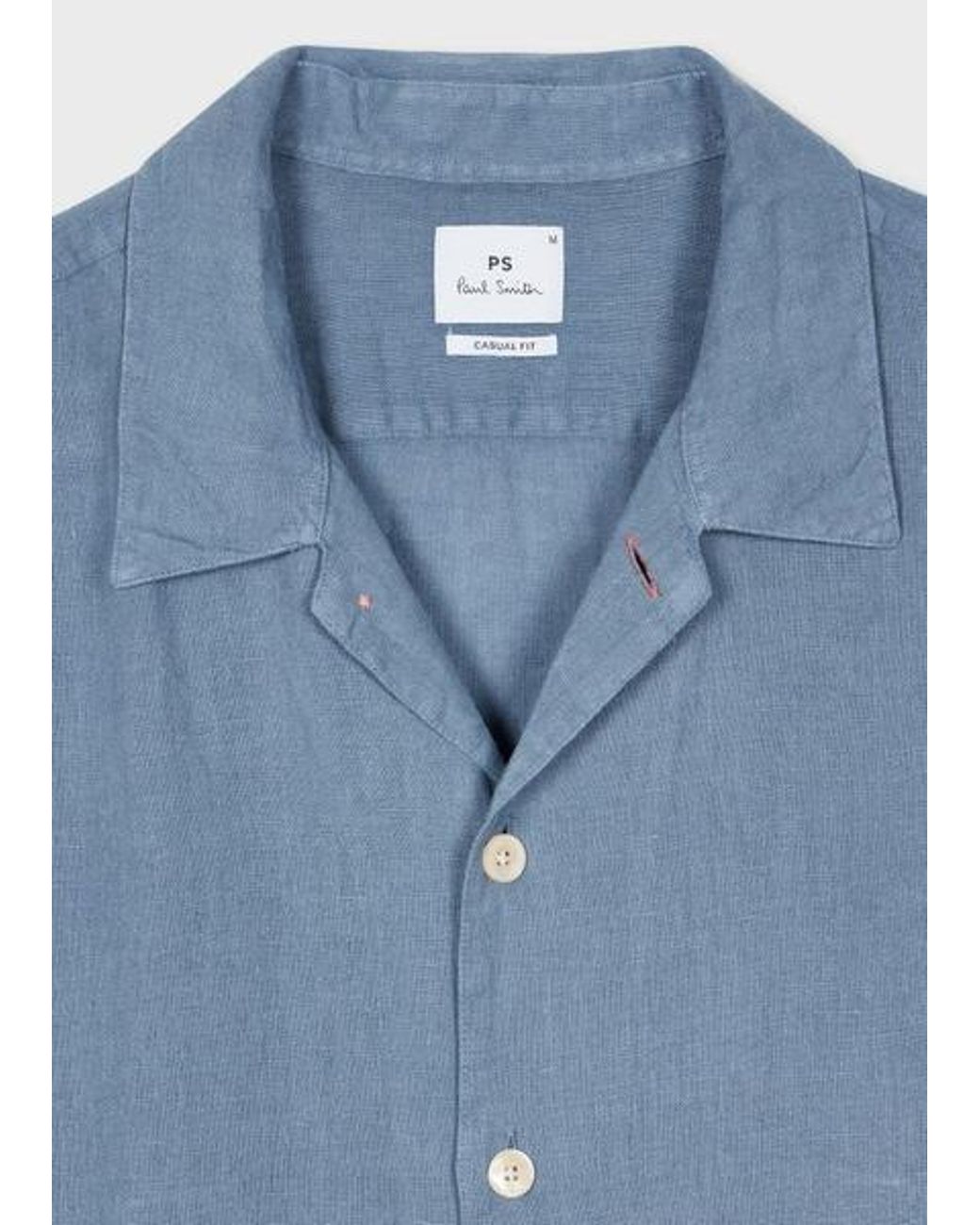 Paul Smith Blue Linen Short-Sleeve Shirt for men