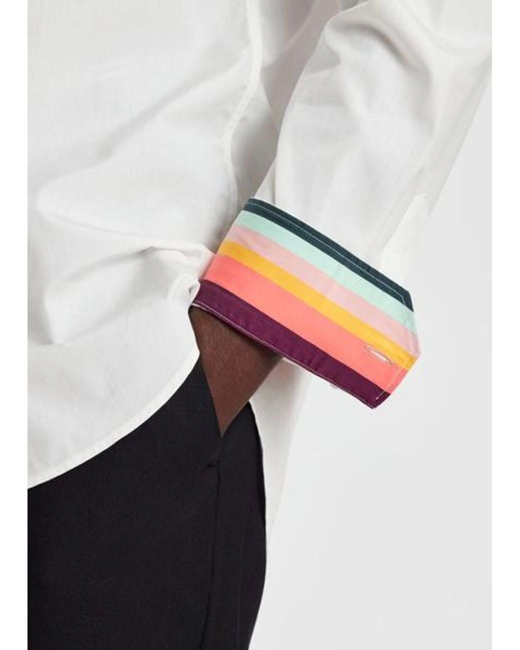 Paul Smith Men's Slim-fit White Poplin Cotton Shirt With 'artist Stripe' Cuff Lining for men