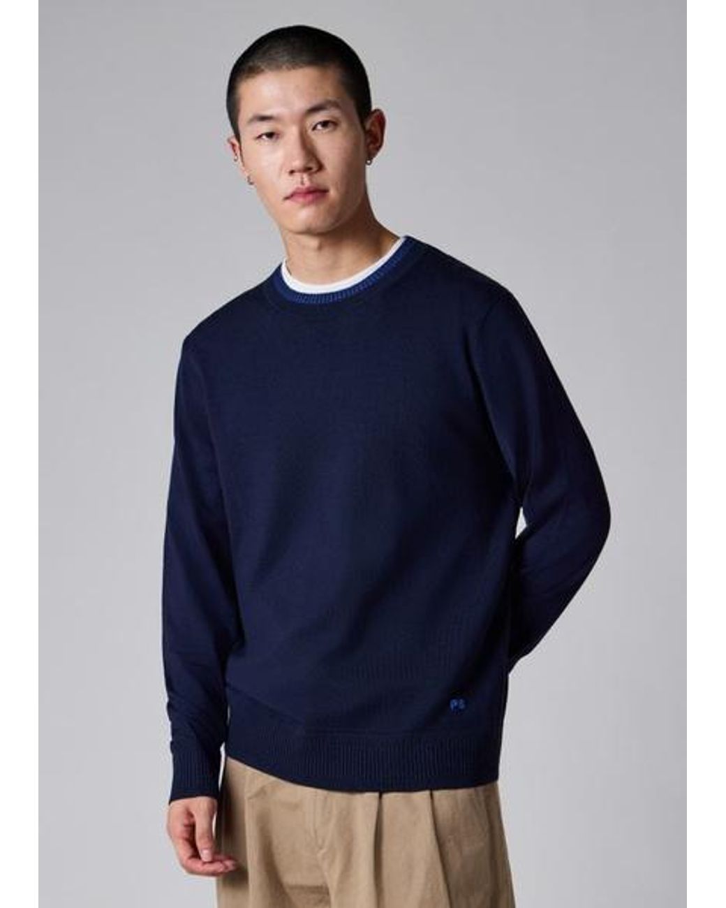 Paul Smith Blue Contrast-Collar Merino Wool Sweater for men