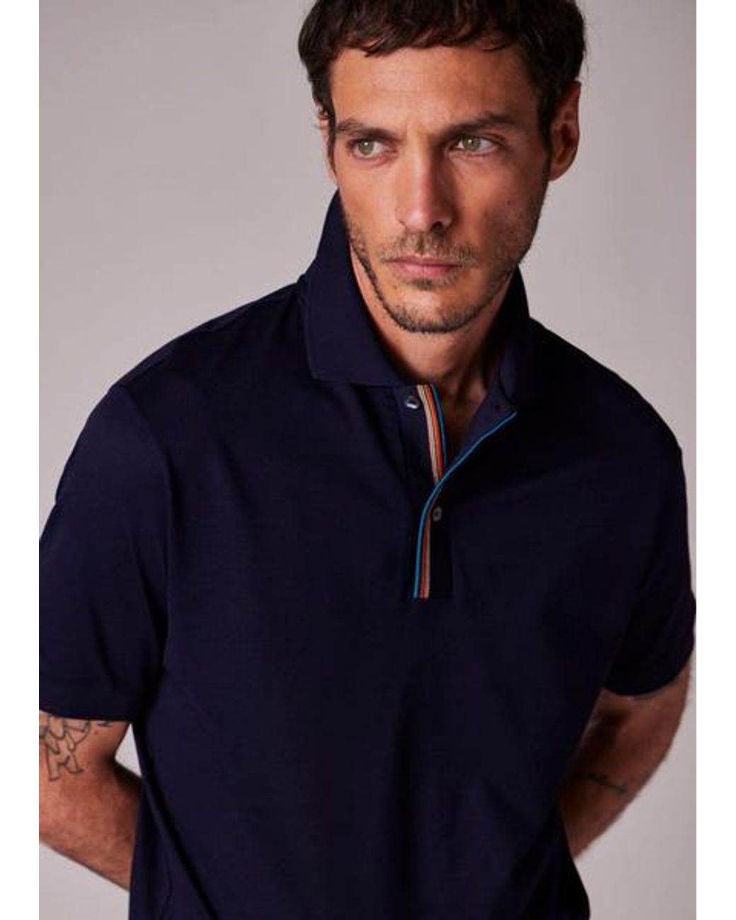Paul Smith Blue Dark Navy 'signature Stripe' Trim Polo Shirt for men