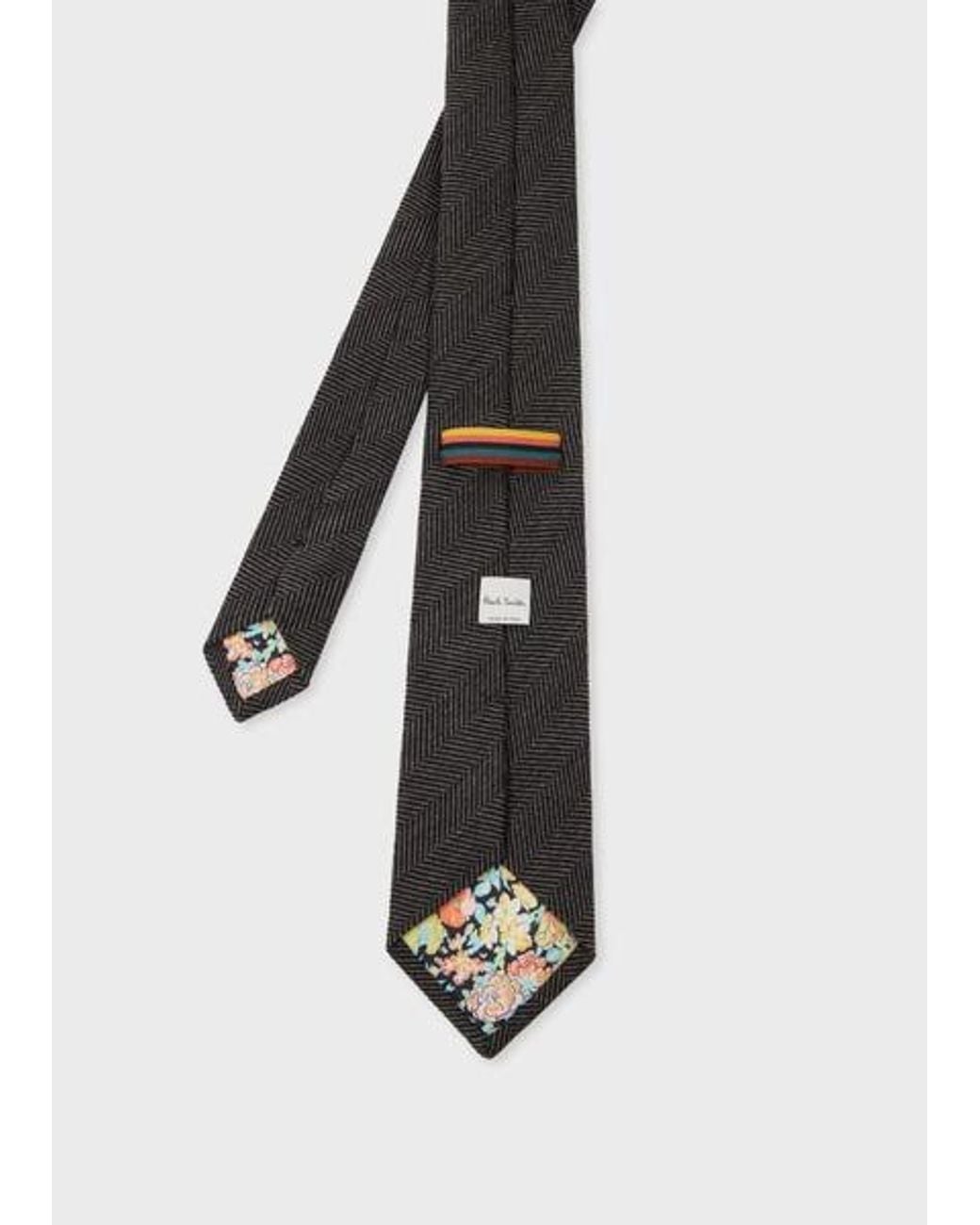 Paul Smith Black Wool-Silk Herringbone Tie for men