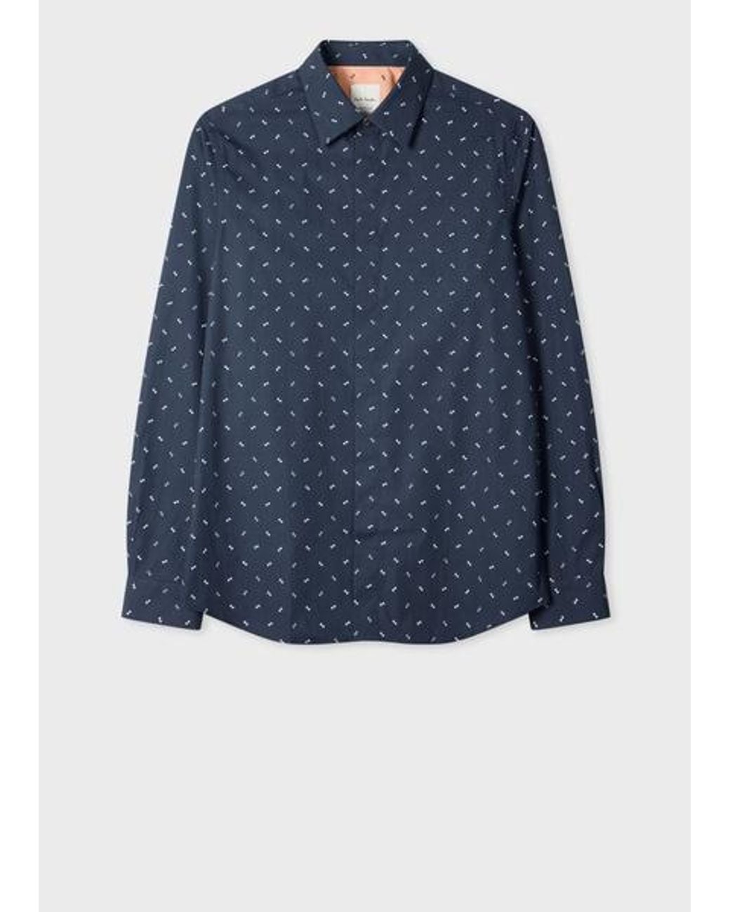 Paul Smith Blue Slim-Fit Ditsy Key Print Shirt for men