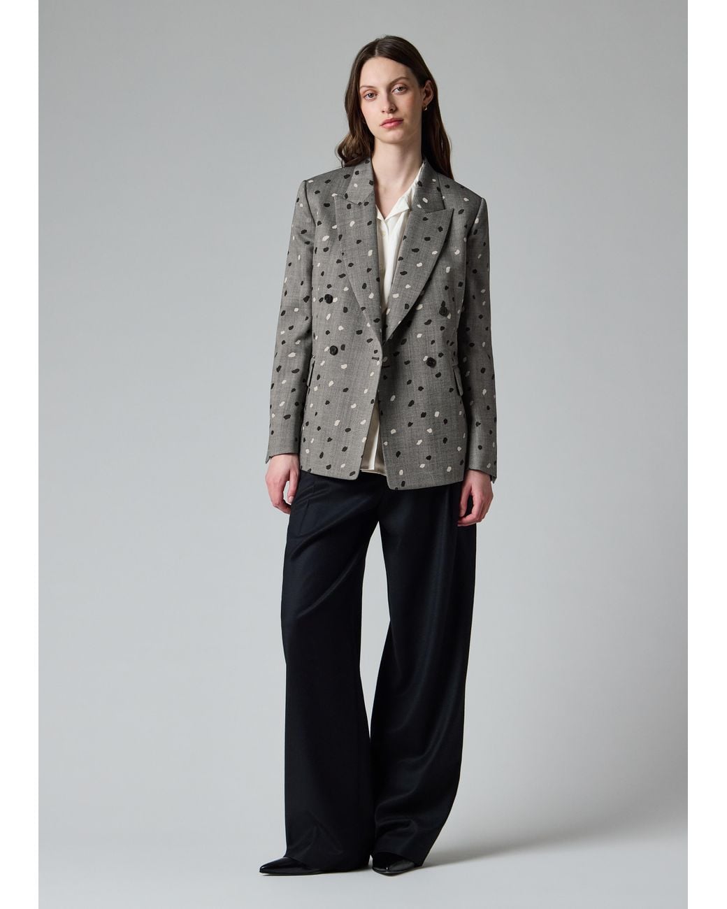 Paul Smith Gray Herringbone Polka Dot Overlay Double-Breasted Blazer