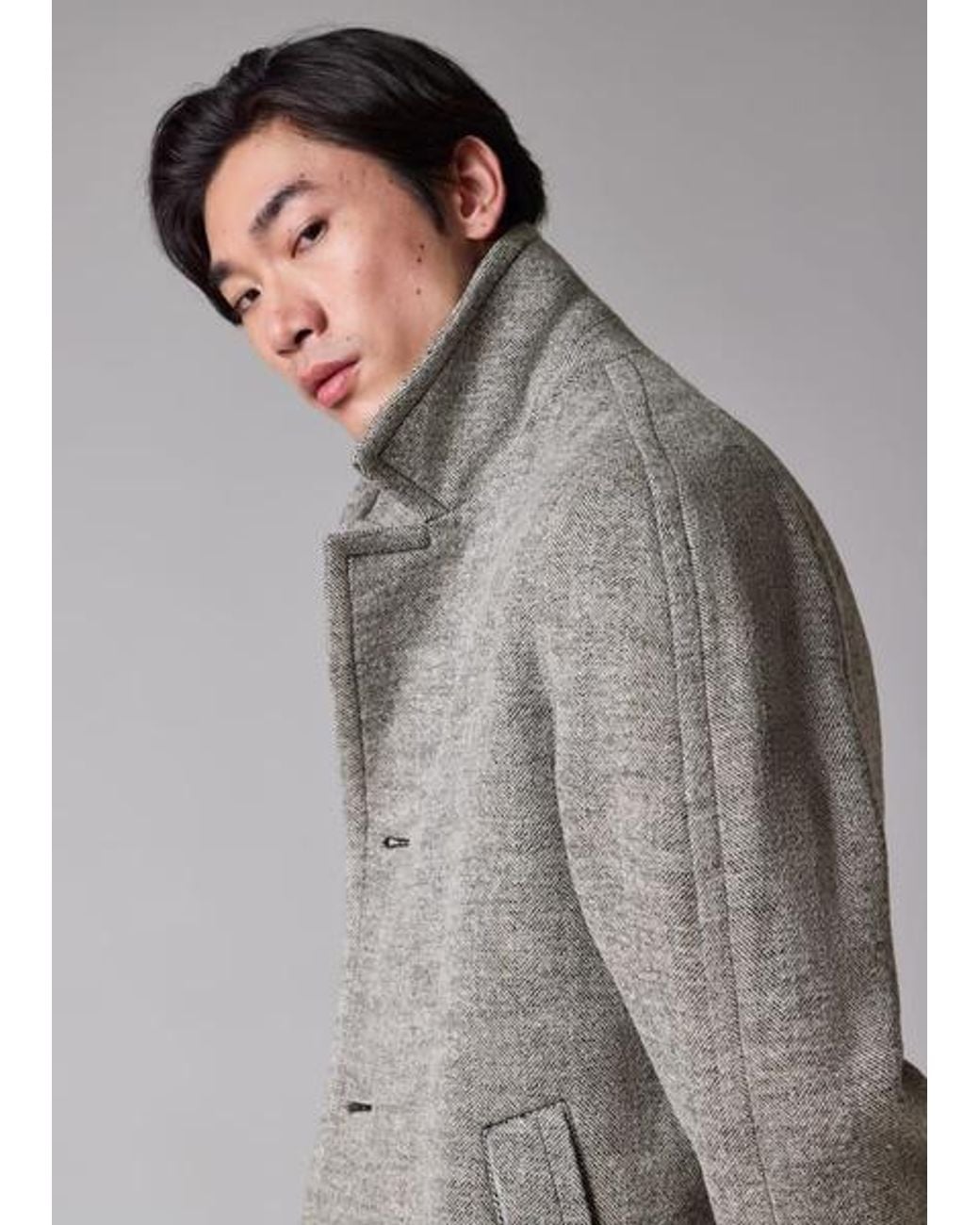 Paul Smith Gray Tumbled Herringbone Wool-Blend Overcoat for men