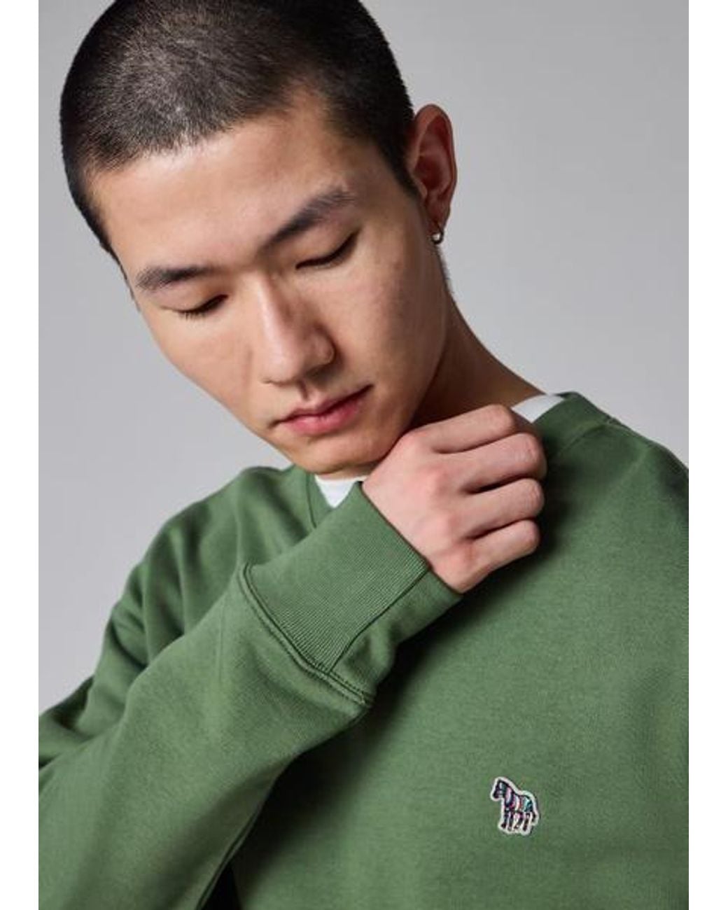 Paul Smith Green Khaki Organic Cotton Zebra Logo Sweatshirt for men