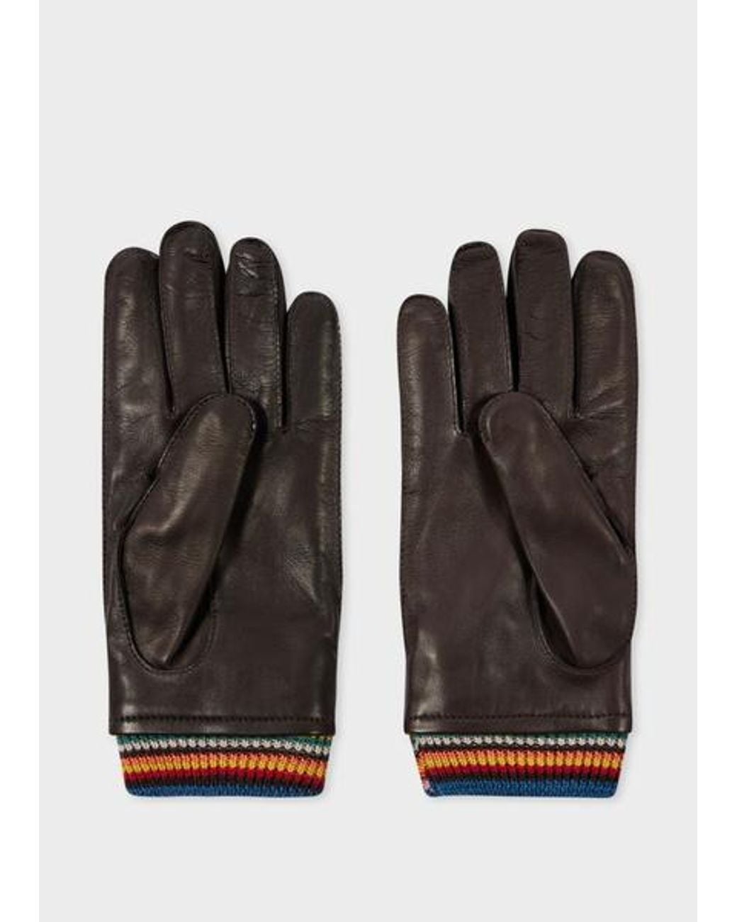Paul Smith Black Leather 'Signature Stripe' Cuff Gloves for men