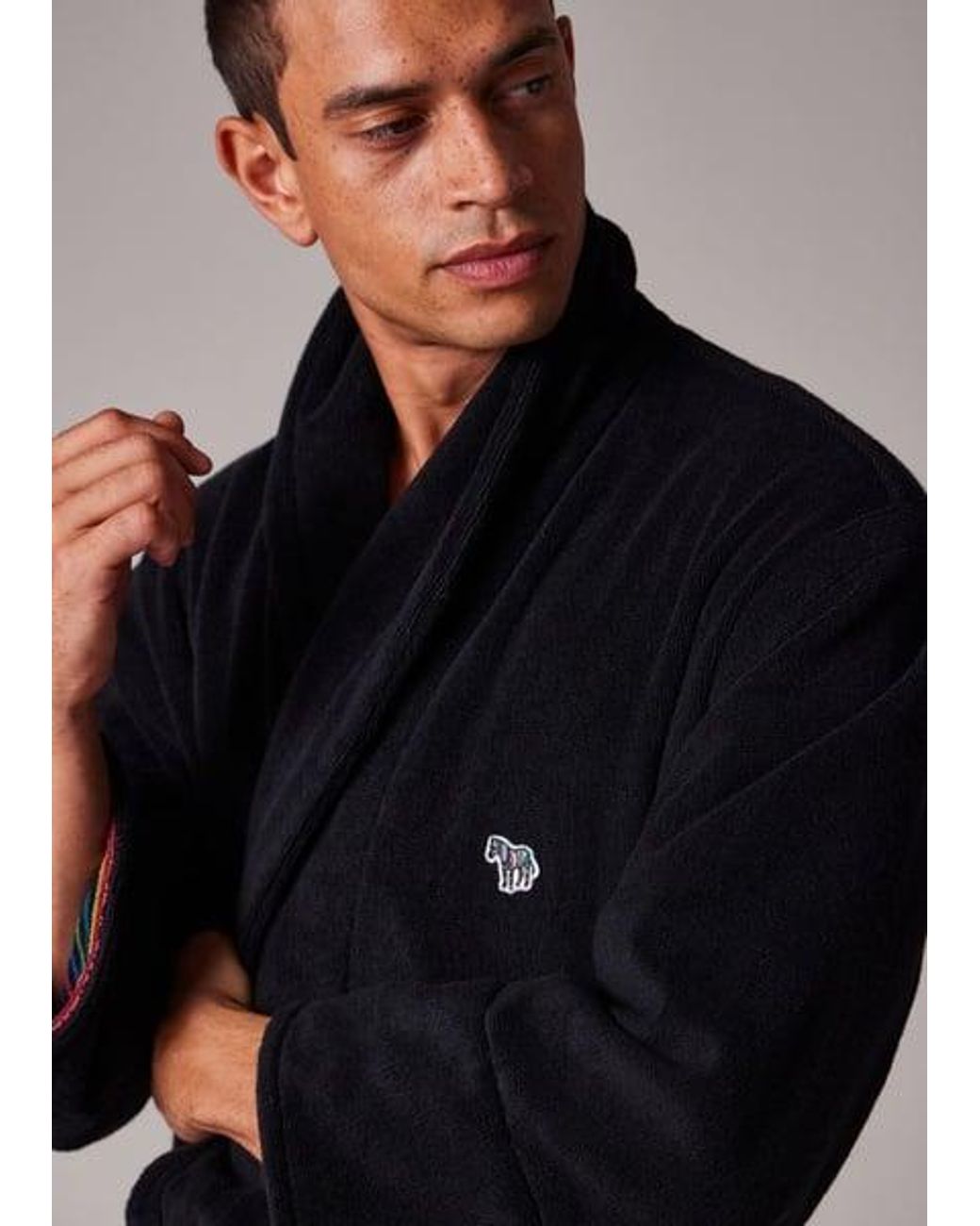 Paul Smith Black Zebra Logo Towelling Dressing Gown for men