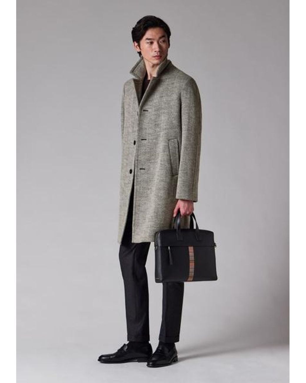 Paul Smith Gray Tumbled Herringbone Wool-Blend Overcoat for men
