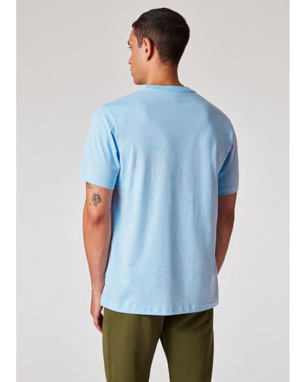 Paul Smith Blue Pale Organic Cotton Zebra Logo T-Shirt for men