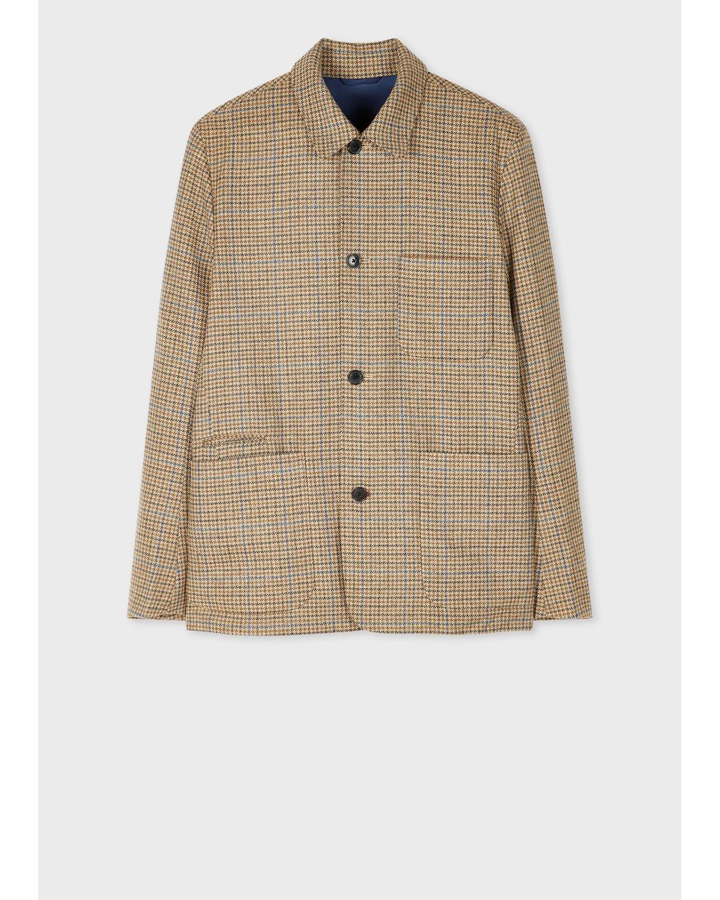 Paul Smith Tan Houndstooth Wool Tweed Work Jacket in Natural for