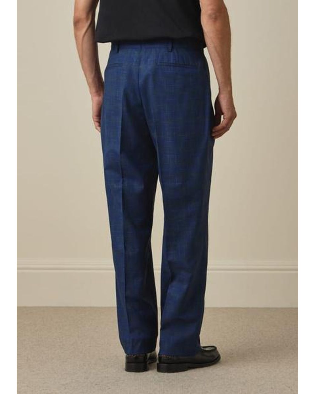 Paul Smith Blue Space-Dye Check Wool Pleated Trousers for men