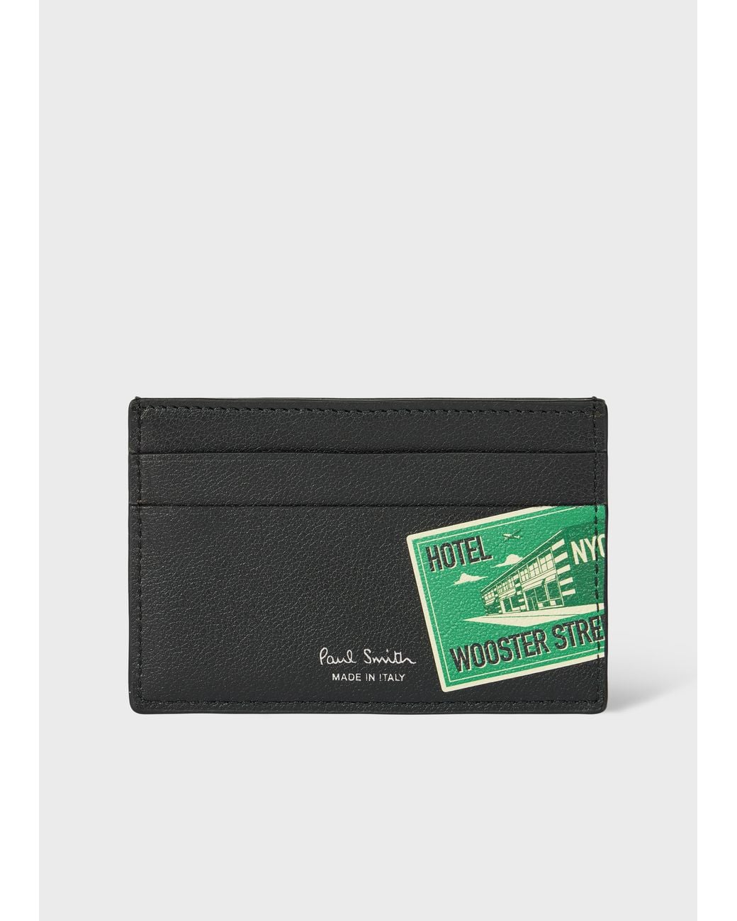 Paul Smith Green 'Hotel Stickers' Credit Card Holder for men