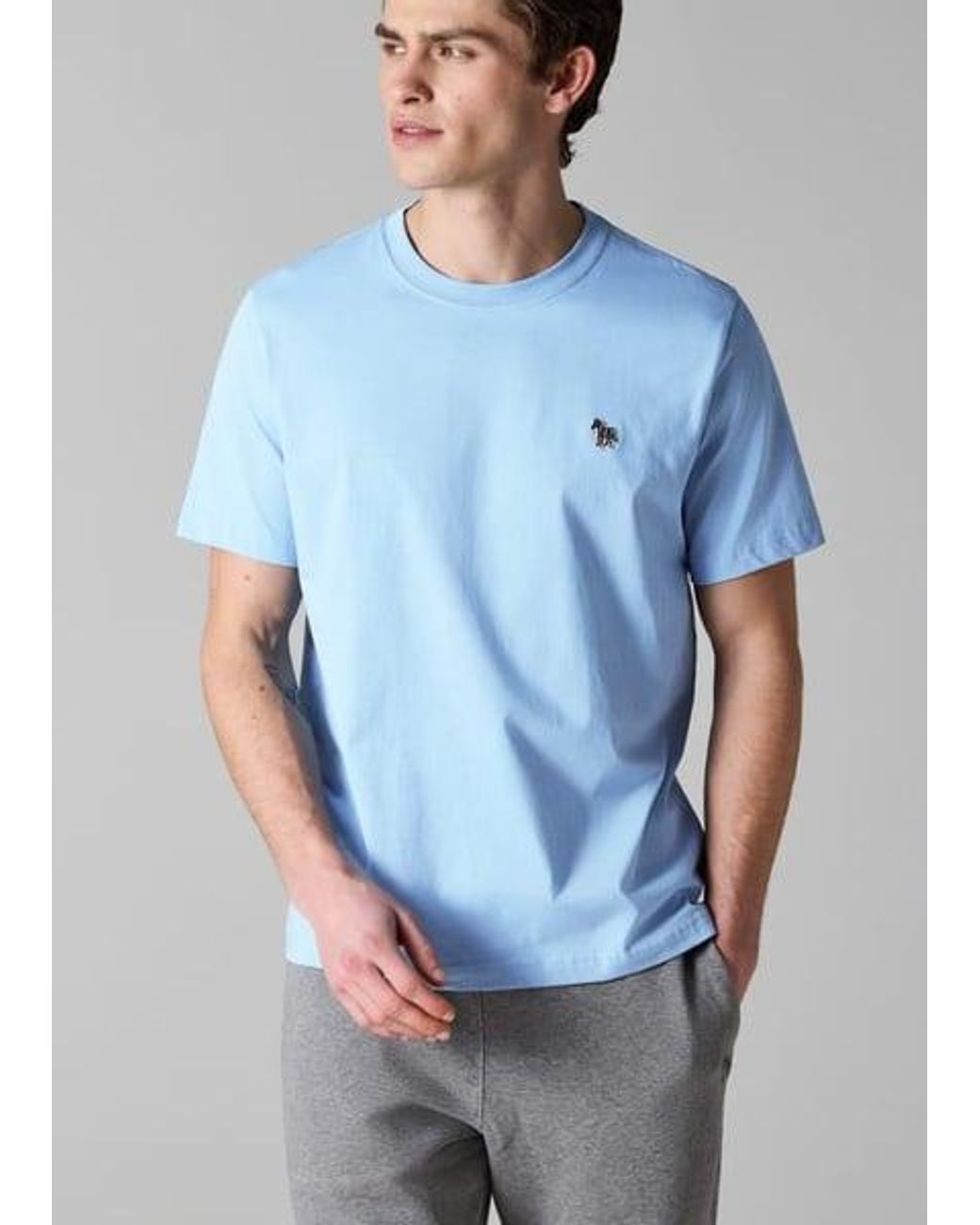 Paul Smith Blue Pale Organic Cotton Zebra Logo T-Shirt for men