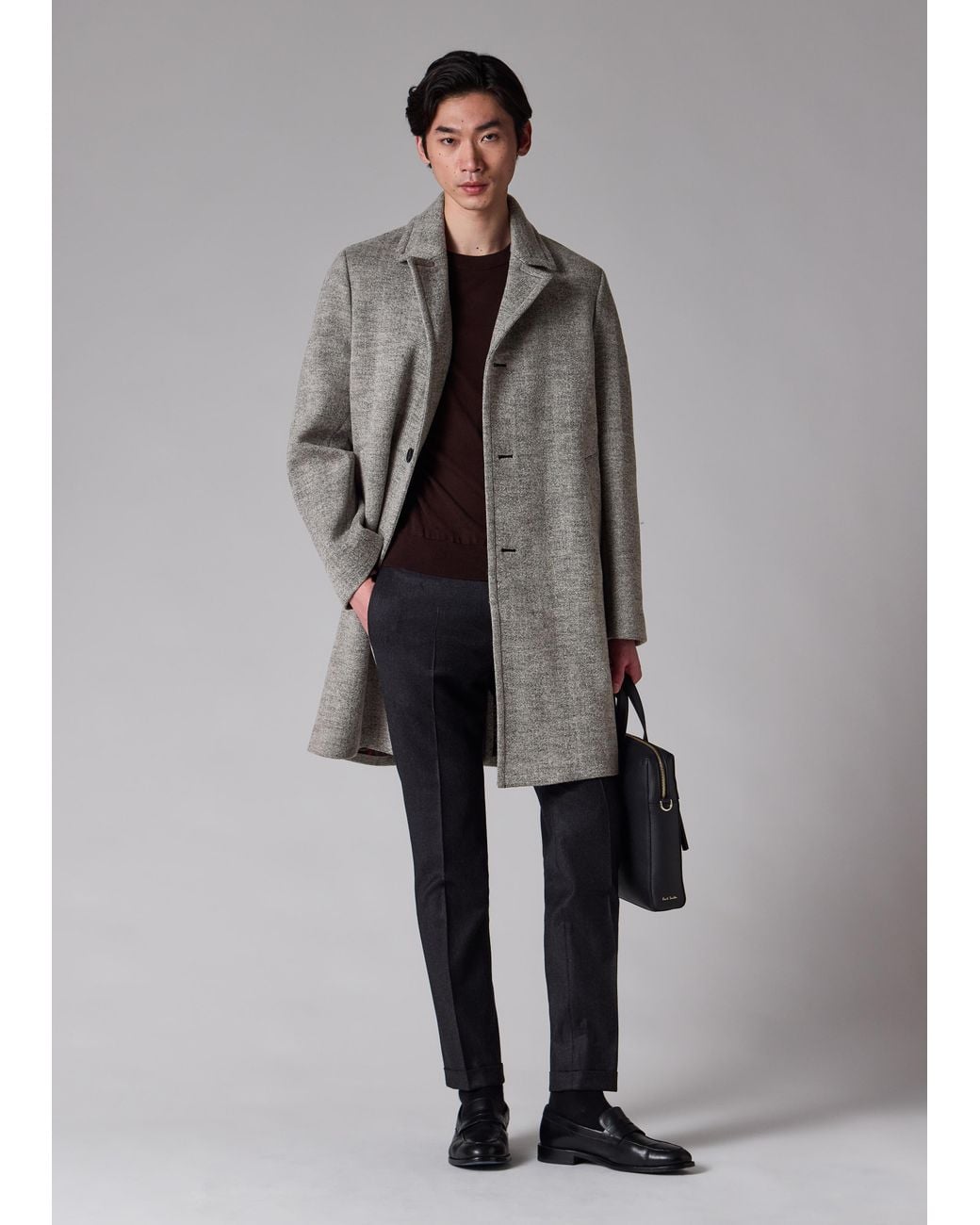 Paul Smith Gray Tumbled Herringbone Wool-Blend Overcoat for men