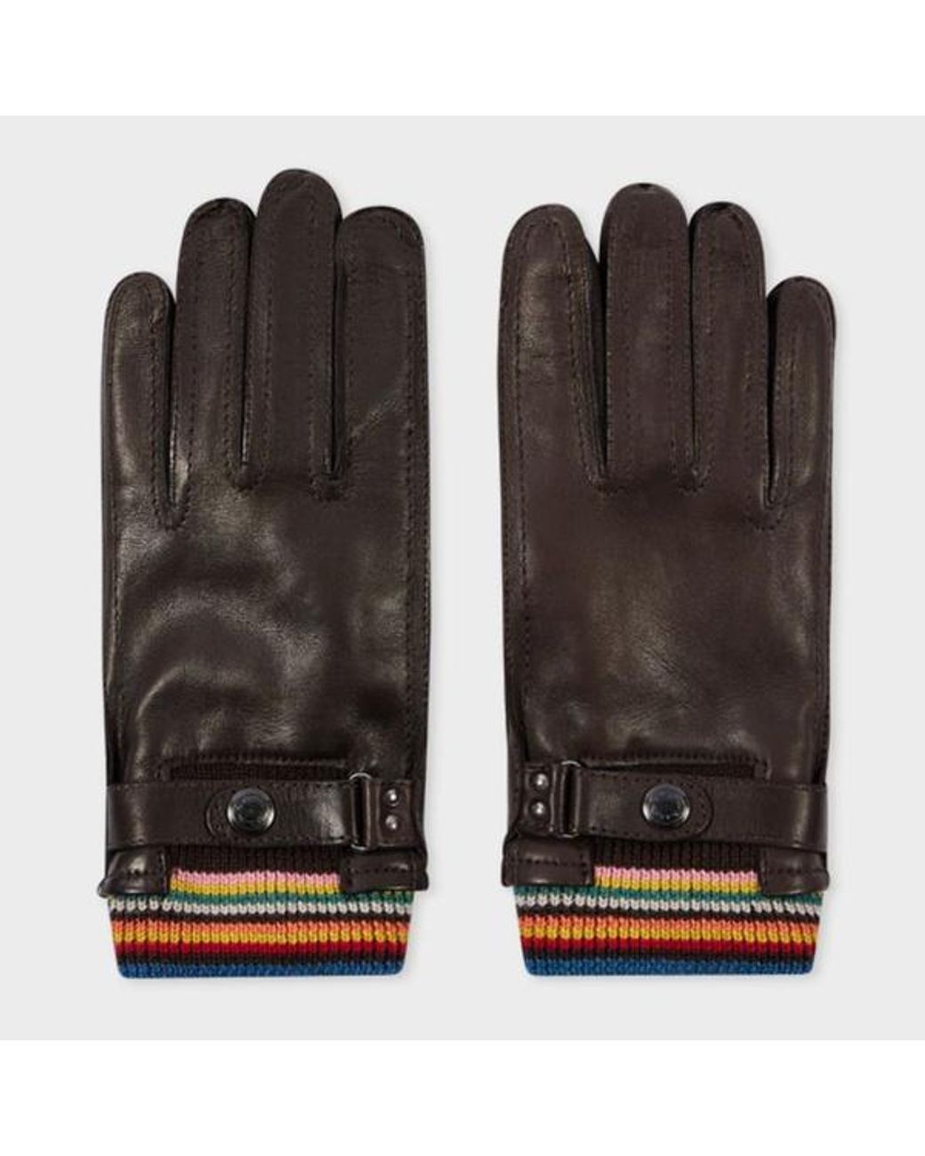 Paul Smith Black Leather 'Signature Stripe' Cuff Gloves for men