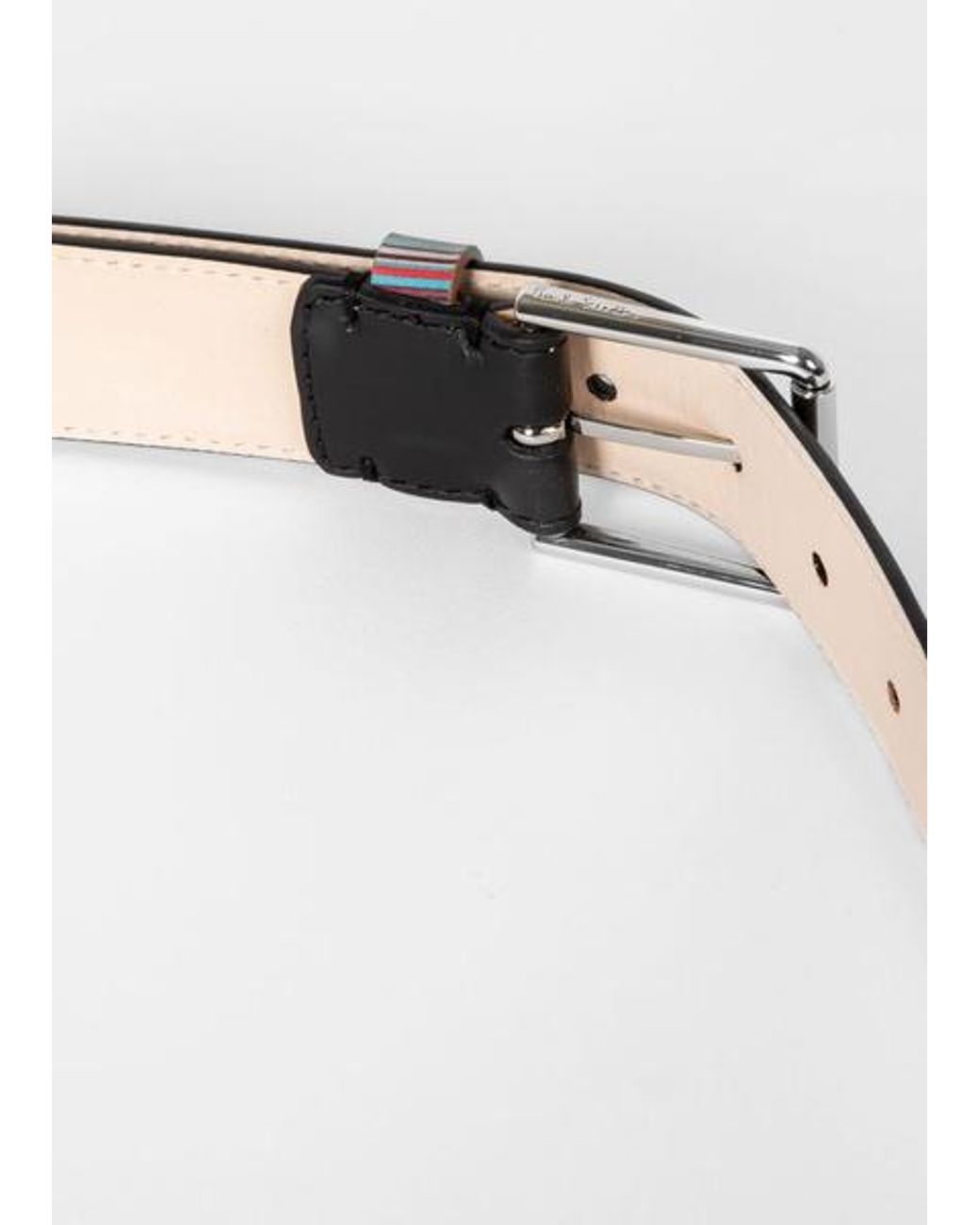 Paul Smith Black Leather Belt With 'Signature Stripe' Keeper for men