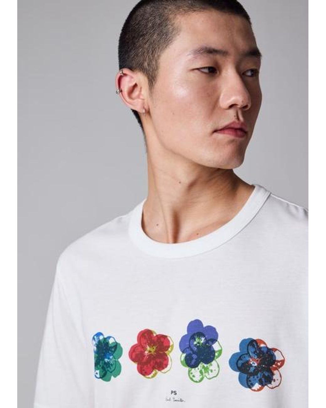 Paul Smith White 'Zine Floral' Organic-Cotton T-Shirt for men