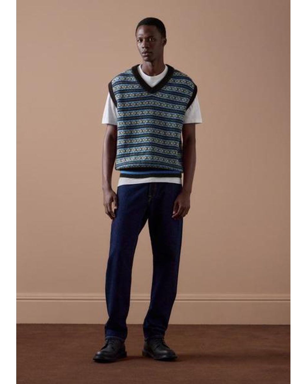 Paul Smith Blue Merino Wool Knitted Fairaisle Vest for men