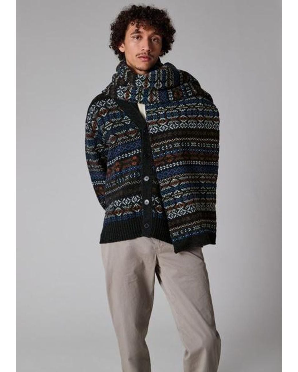Paul Smith Black Fair Isle Wool Scarf for men