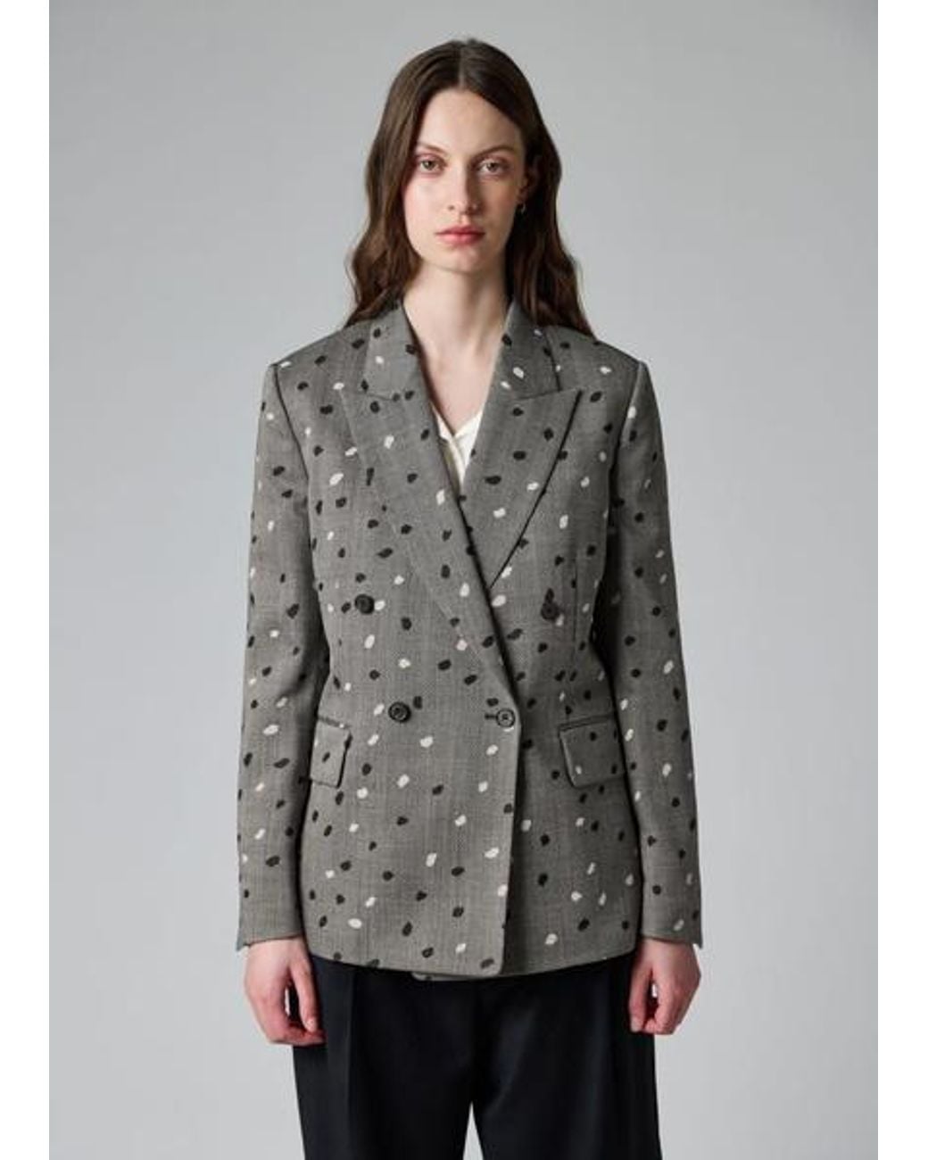 Paul Smith Gray Herringbone Polka Dot Overlay Double-Breasted Blazer