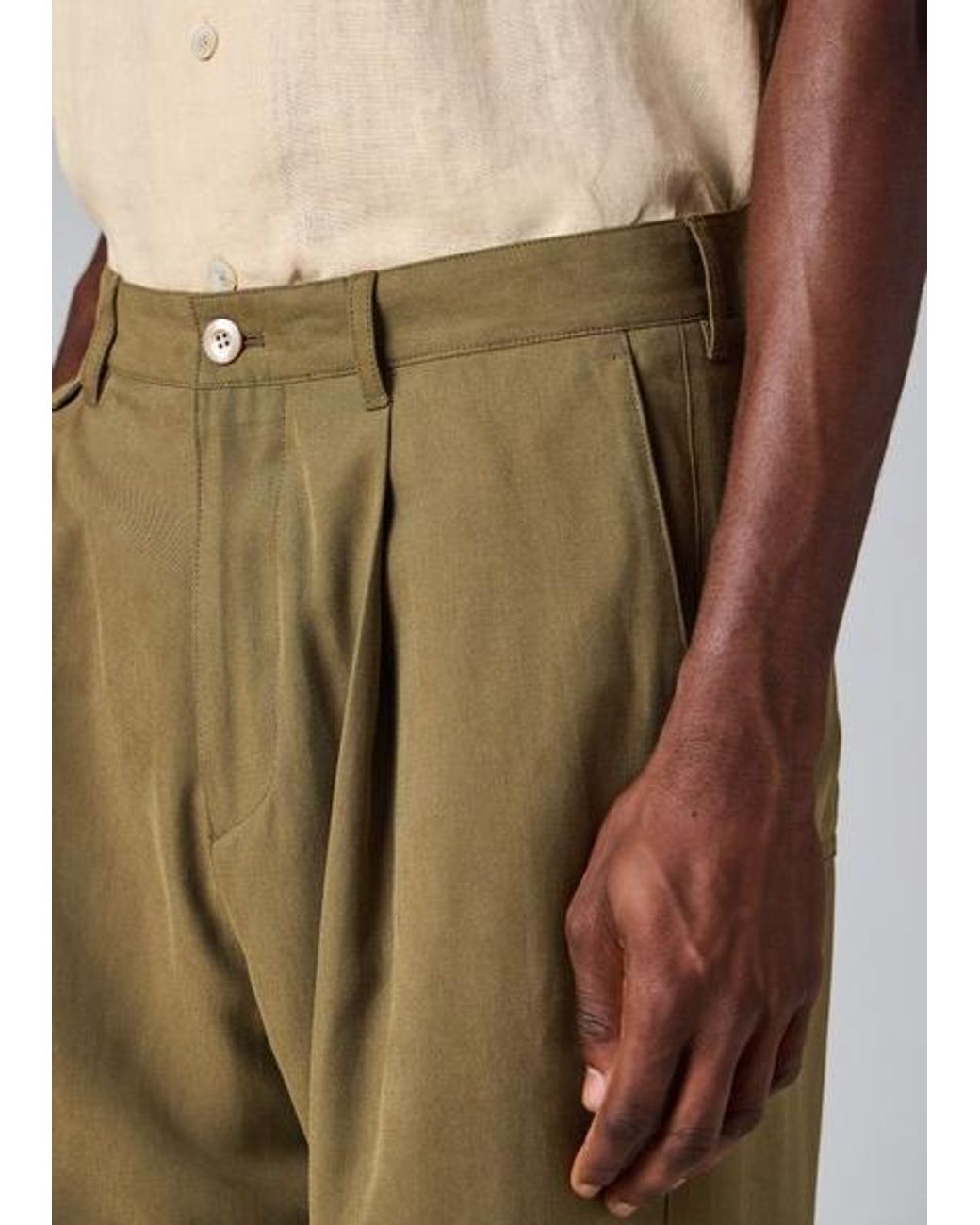Paul Smith Green Relaxed-Fit Khaki Pleated Lyocell Trousers for men
