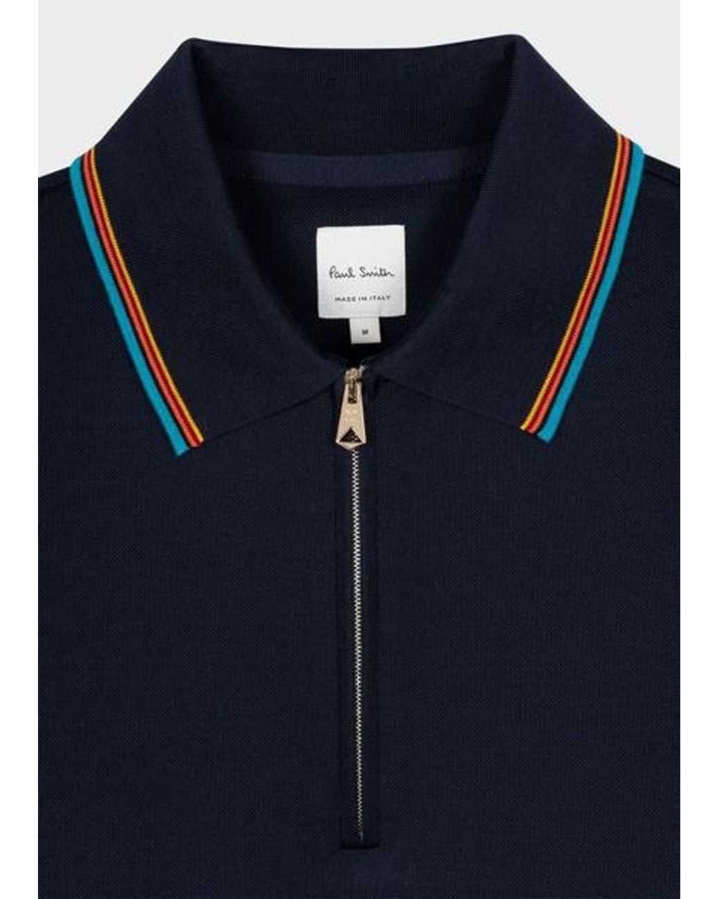 Paul Smith Blue Navy Cotton Stripe Trim Polo Shirt for men