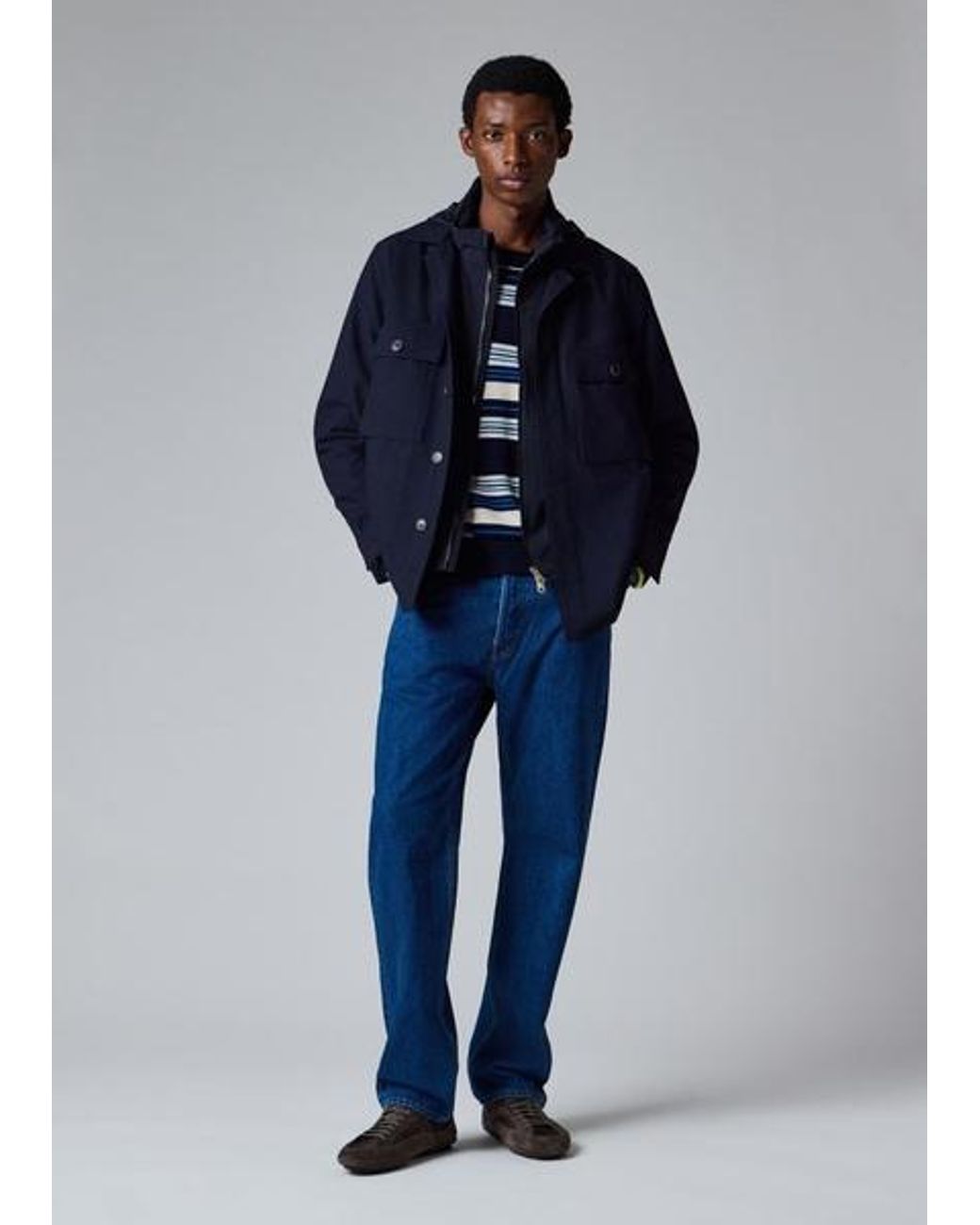 Paul Smith Blue Contrast-Sleeve Lambswool-Cotton Stripe Sweater for men