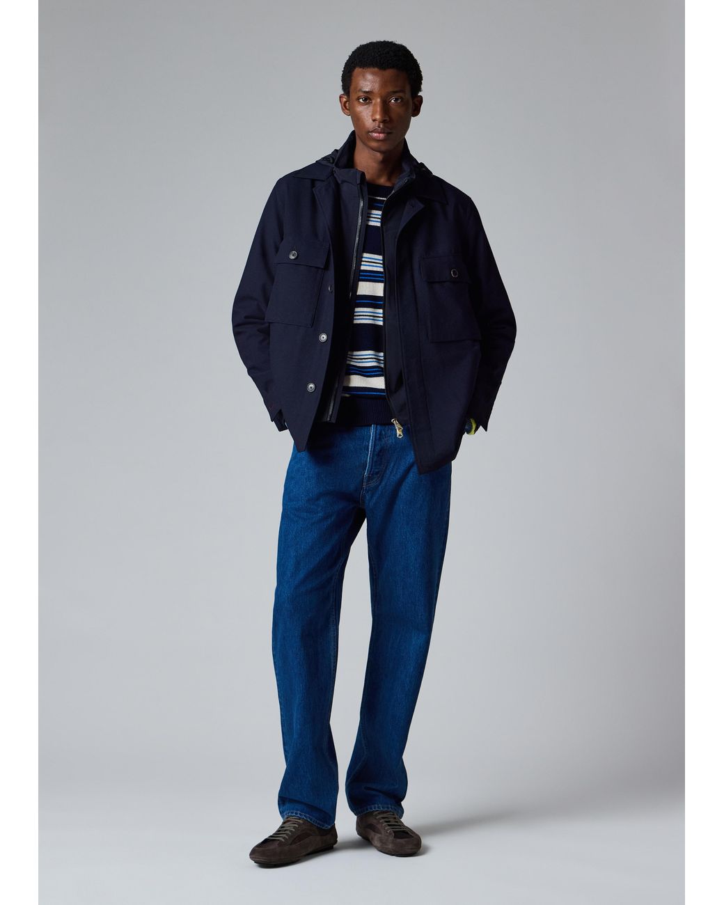 Paul Smith Blue Contrast-Sleeve Lambswool-Cotton Stripe Sweater for men