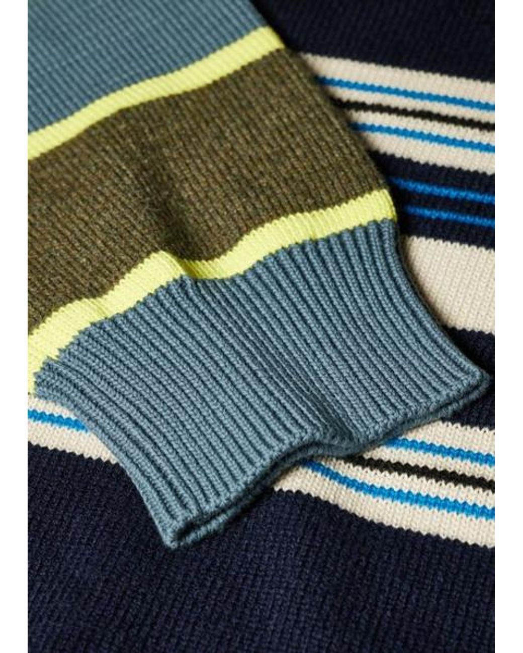 Paul Smith Blue Contrast-Sleeve Lambswool-Cotton Stripe Sweater for men
