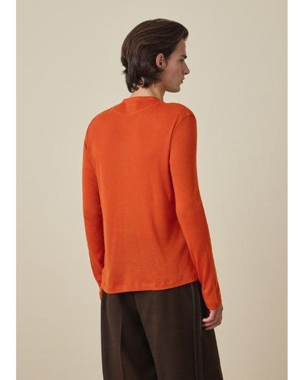 Paul Smith Orange Ribbed Wool Henley Top for men