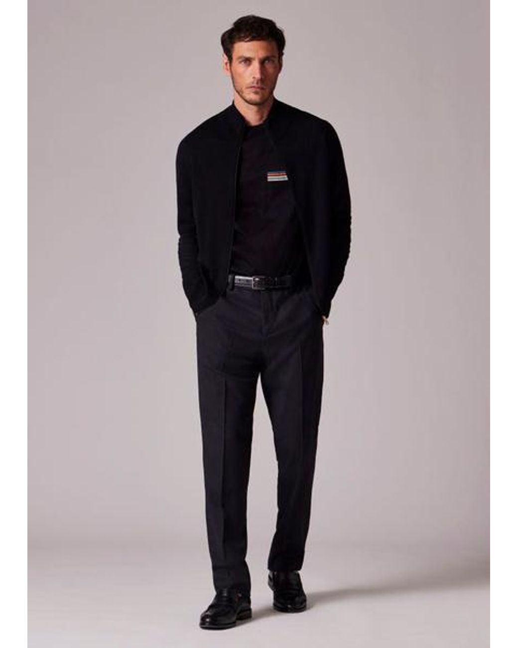 Paul Smith Black Merino Wool Full Zip Cardigan for men