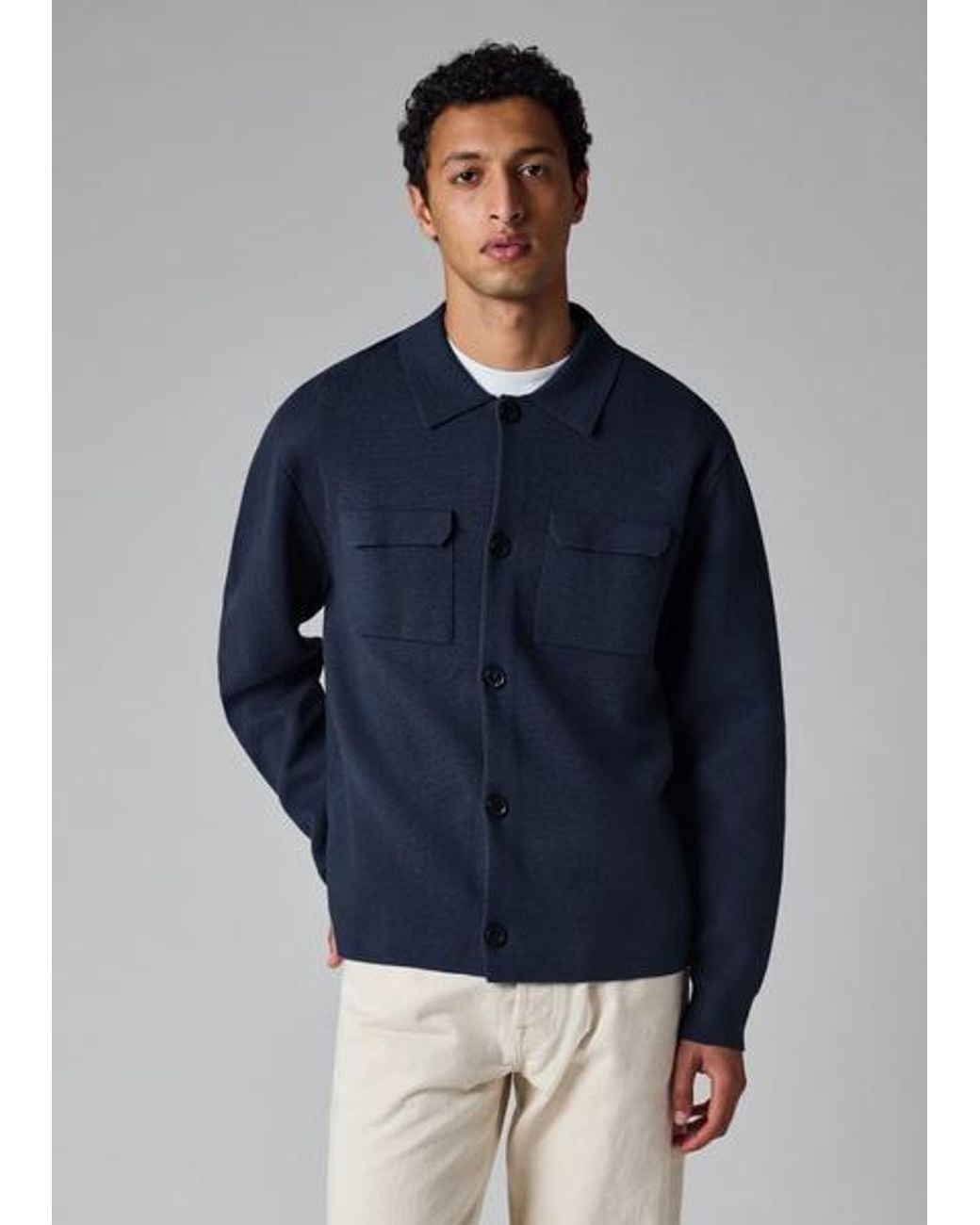 Paul Smith Blue Merino-Cotton Patch-Pocket Cardigan for men