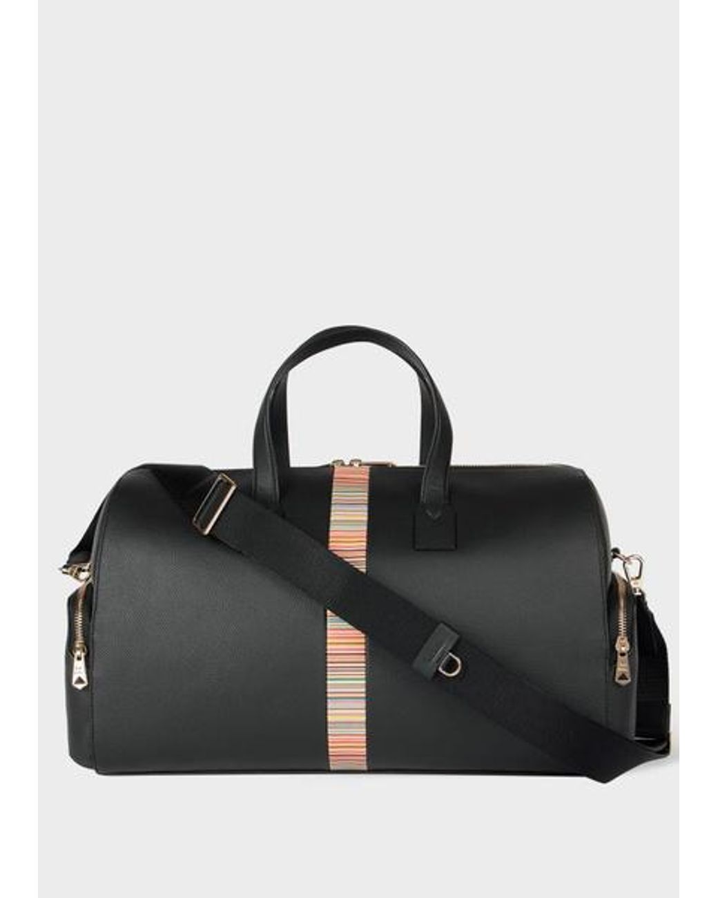 Paul Smith Black Leather 'Signature Stripe' Trim Day Holdall for men