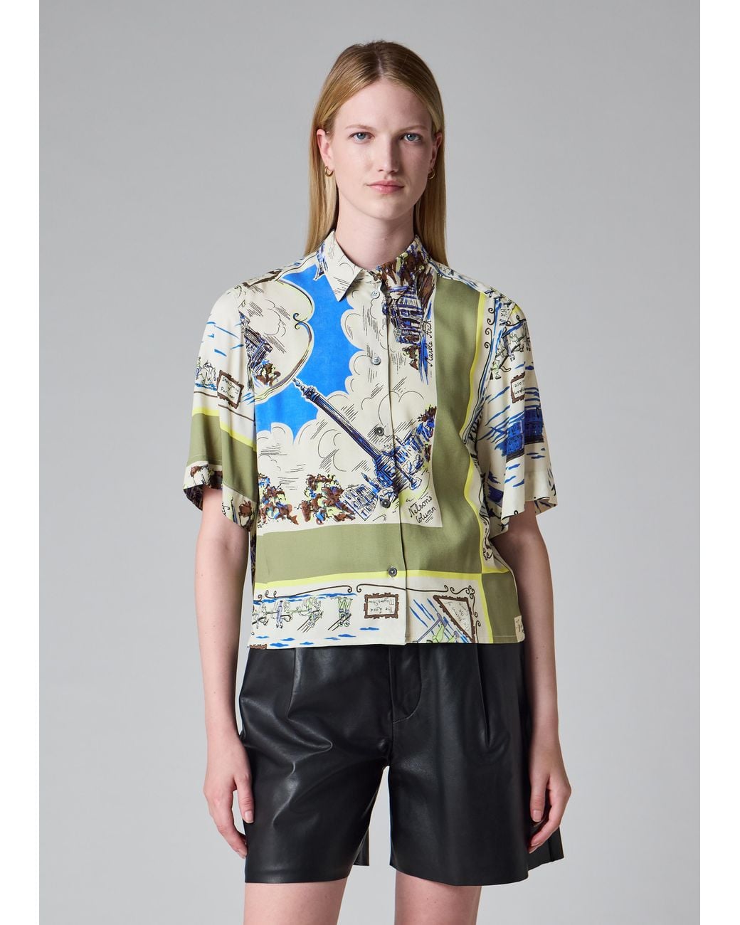 Paul Smith Blue 'London Scarf' Viscose Short-Sleeve Shirt