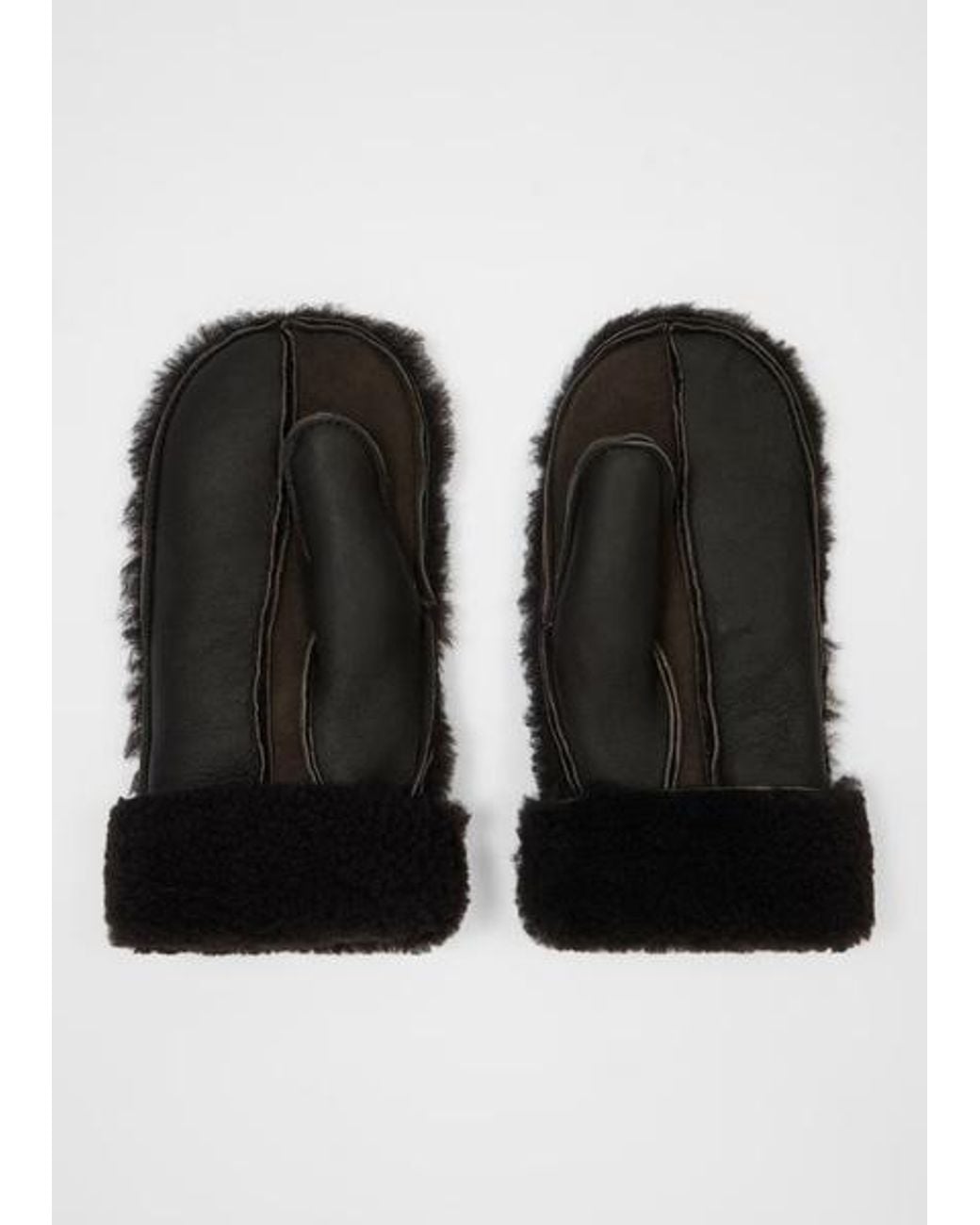 Paul Smith Black Dark Leather Shearling Mittens