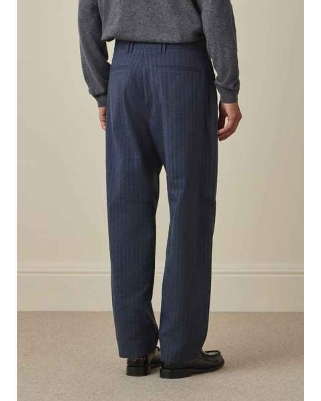 Paul Smith Blue Relaxed-Fit Washed-Twill Stripe Trousers for men