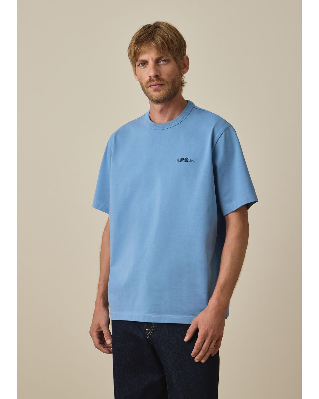 Paul Smith Blue Oversized Sky Logo Embroidery Cotton T-Shirt for men
