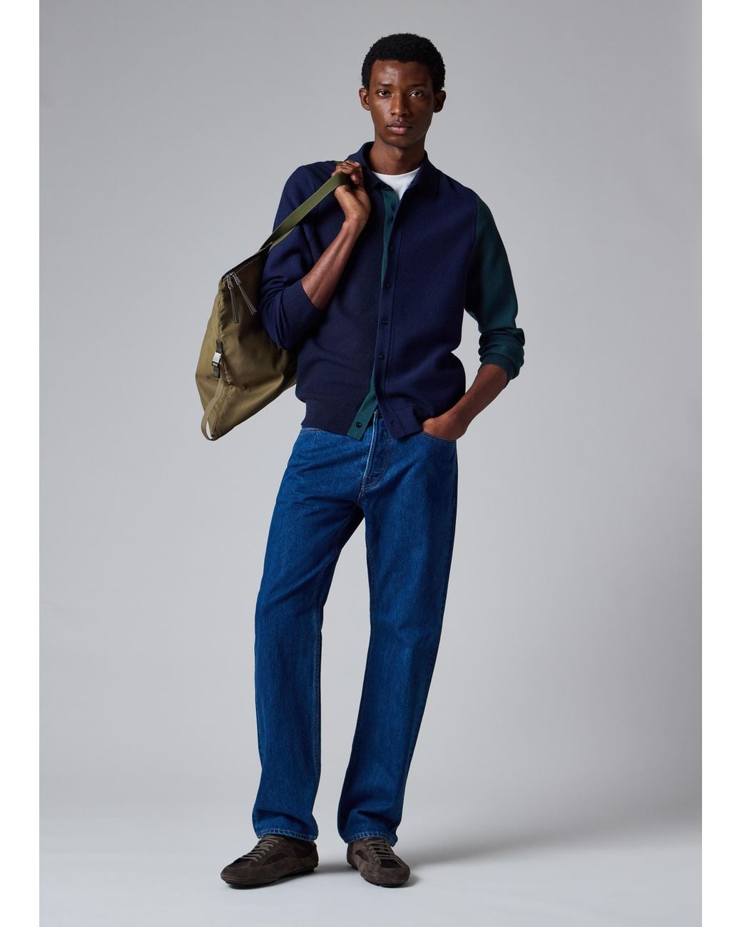 Paul Smith Blue Colour-Block Merino Wool Cardigan for men