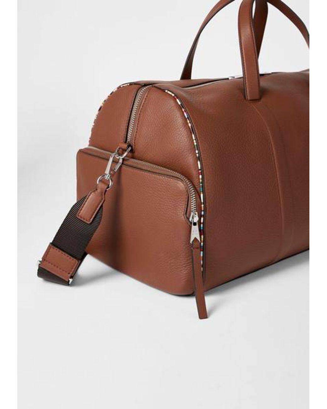 Paul Smith Brown Tan Leather 'Signature Stripe' Piping Holdall for men