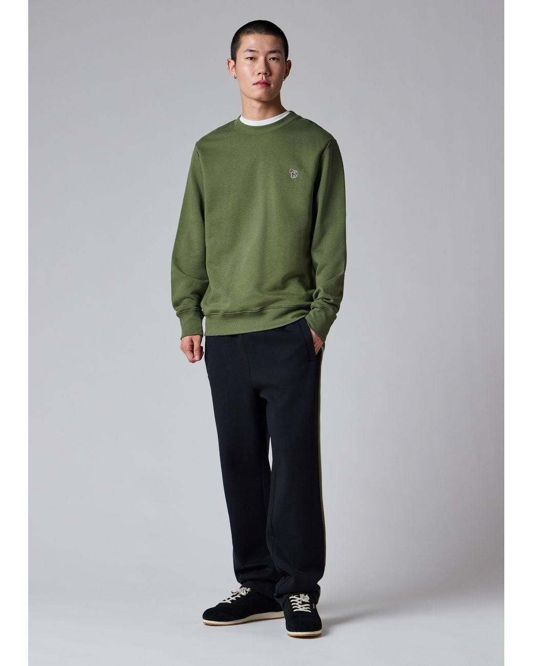 Paul Smith Green Khaki Organic Cotton Zebra Logo Sweatshirt for men
