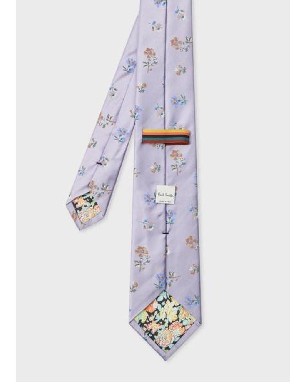 Paul Smith White Lilac Floral Silk Tie for men