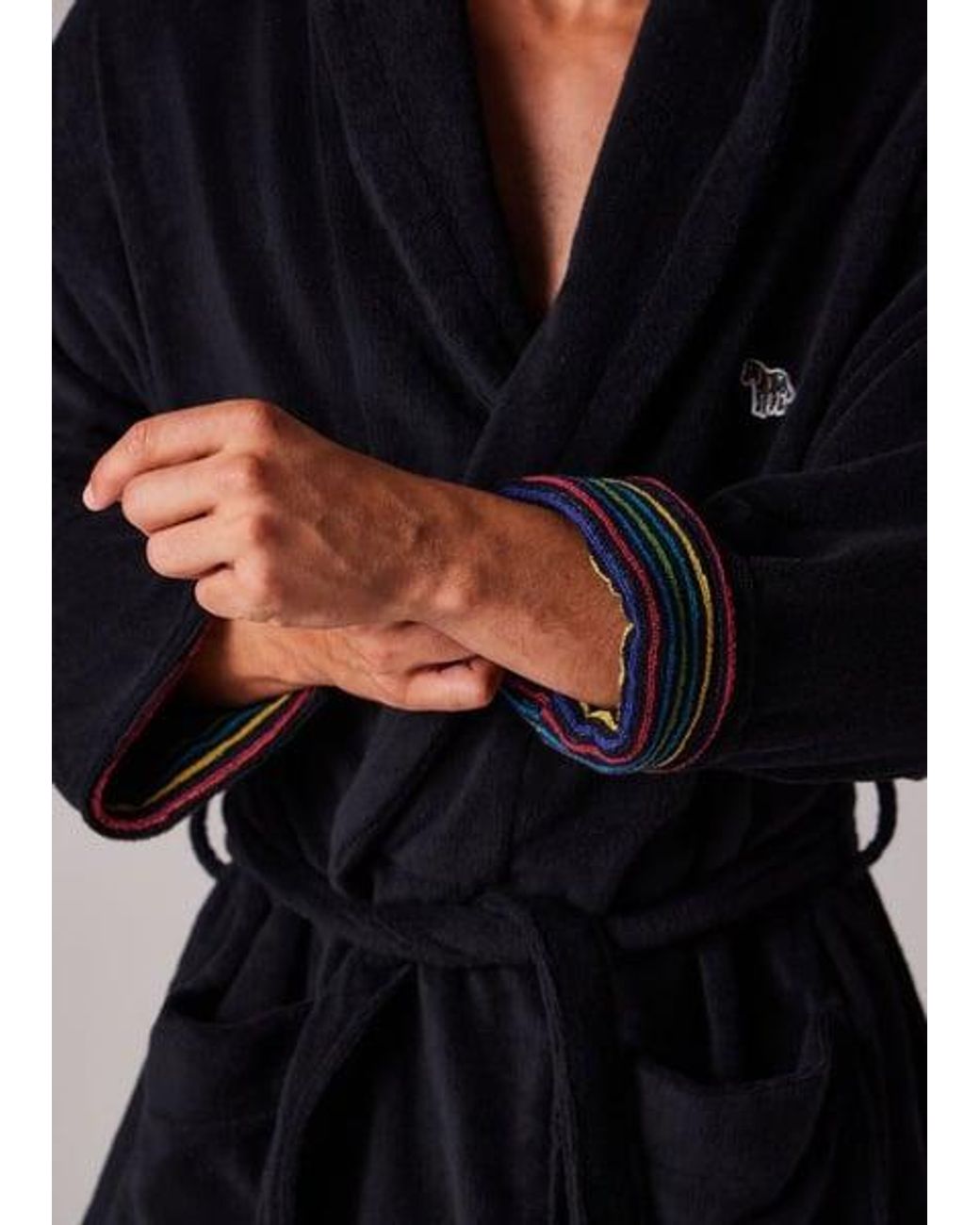 Paul Smith Black Zebra Logo Towelling Dressing Gown for men