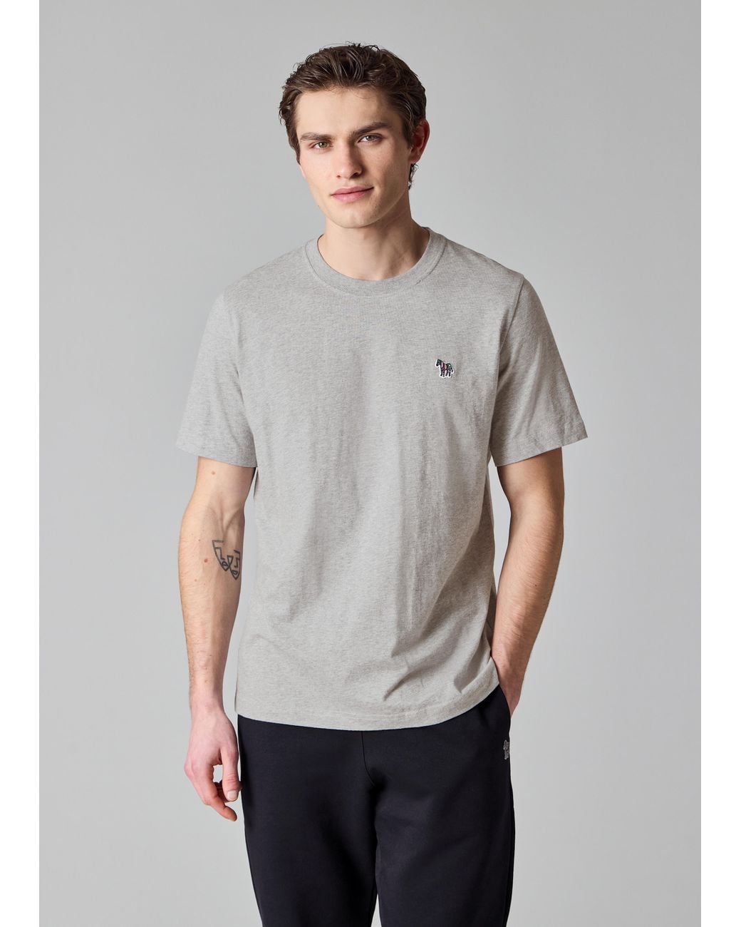 Paul Smith Gray Marl Cotton Zebra Logo T-Shirt for men