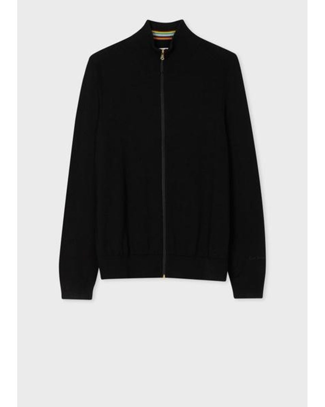 Paul Smith Black Merino Wool Full Zip Cardigan for men