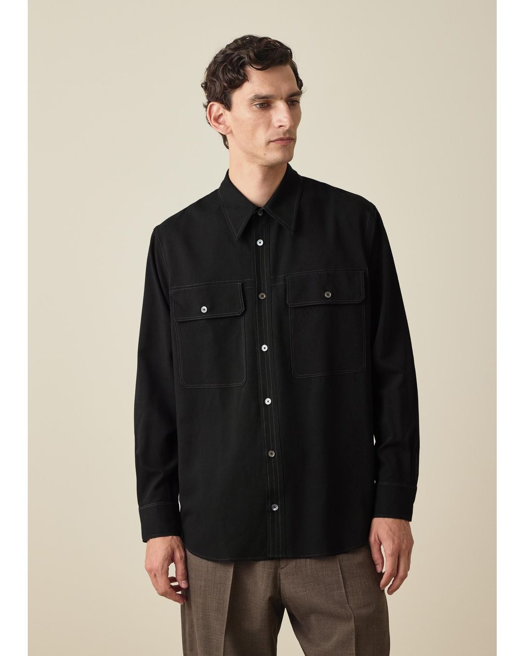 Paul Smith Black Oversized Viscose-Wool Shirt for men