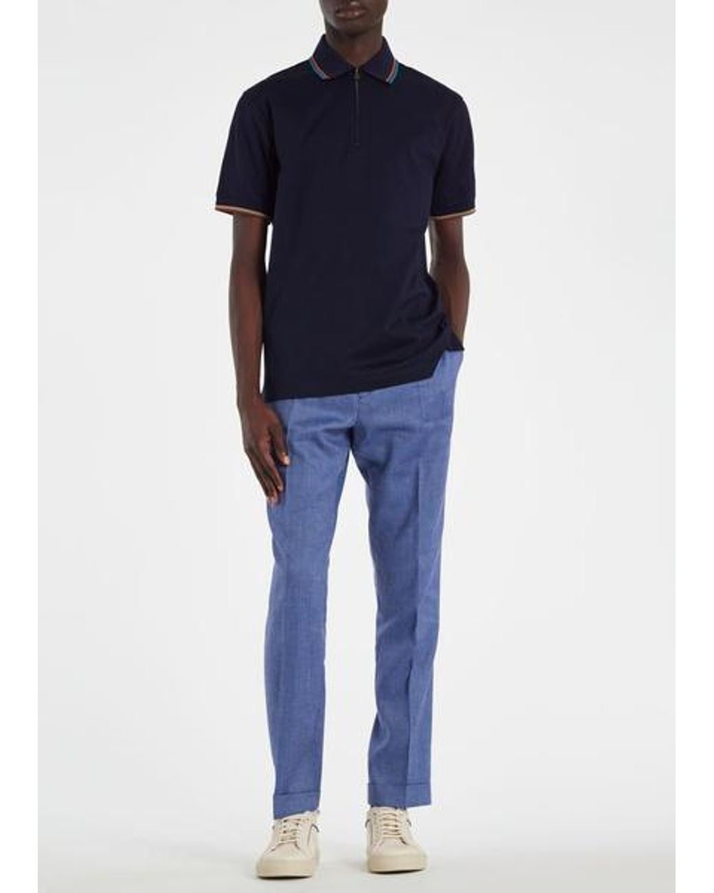 Paul Smith Blue Navy Cotton Stripe Trim Polo Shirt for men