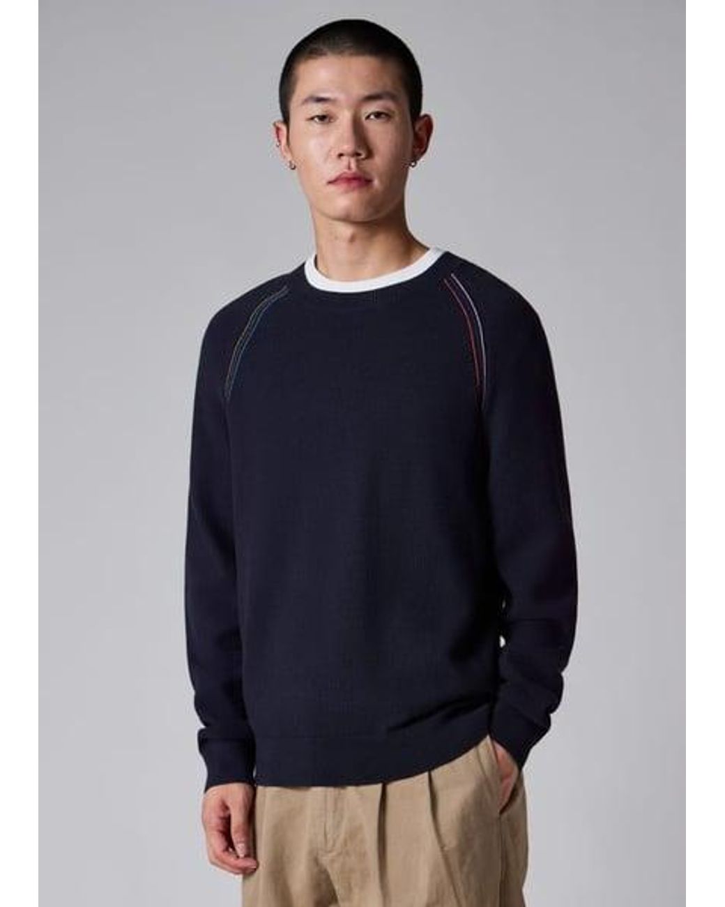 Paul Smith Blue Textured-Cotton Raglan Sweater for men