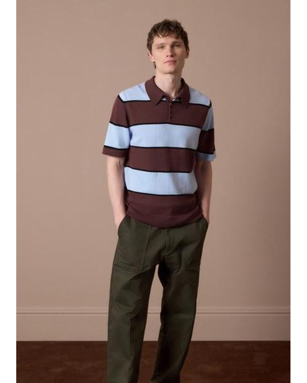 Paul Smith Brown And Merino Wool Stripe Polo for men